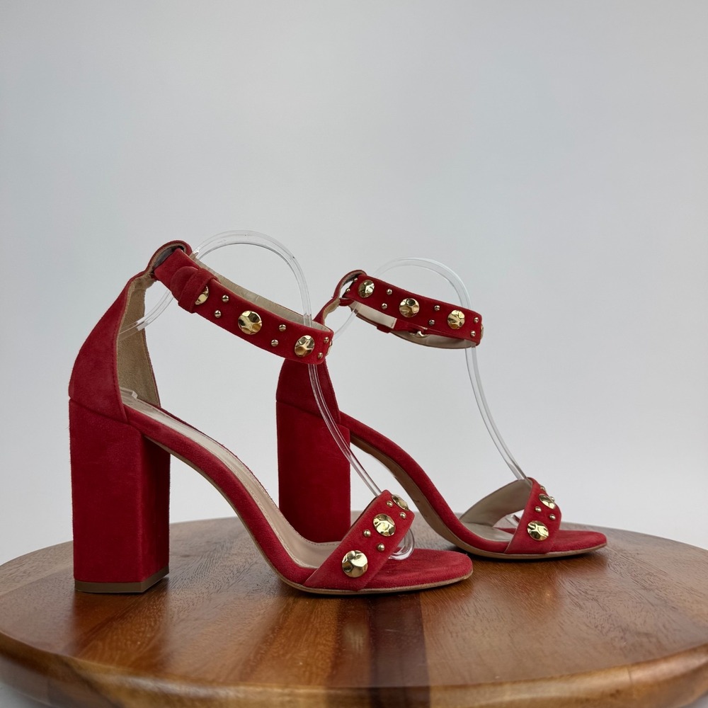 Womens Maje Fariadots Red‎ Suede Embellished Heels Sandals Size 39 US 9 M GUC